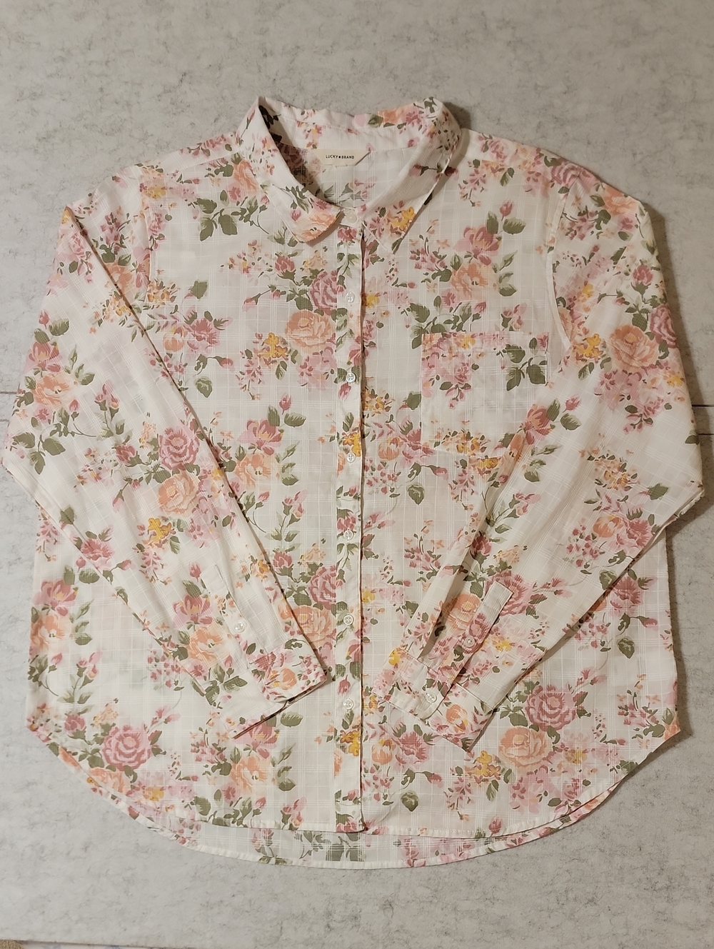 Lucky Brand Womens XL Floral Cotton Button Down Shirt Cottagecore Blouse
